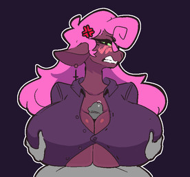 angry anthro big_breasts blush blush_lines bodily_fluids breast_play breasts brown_body brown_ears brown_fur clothing cross-popping_vein duo ear_piercing erection eyelashes female fur genital_fluids genitals glans green_sclera grey_body grey_glans grey_penis hair huge_breasts humanoid_genitalia humanoid_penis leaking_precum male male/female open_mouth penis piercing pink_body pink_fur pink_hair precum purple_clothing questionable_consent sex solo_focus teeth titfuck topwear conditional_dnp welwraith ms._beatrix_(sex_warlock) bovid caprine mammal sheep 2023 aliasing binary_drawing digital_drawing_(artwork) digital_media_(artwork)