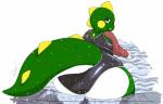 anthro big_butt butt clothing huge_butt looking_at_viewer male overweight overweight_anthro overweight_male rear_view simple_background solo swimming_pool swimwear water wet stormdragonblue bubble_bobble square_enix taito bub_(bubble_bobble) bubble_dragon 2019 hi_res