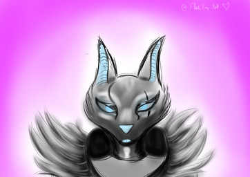 anthro black_body black_fur blue_eyes blue_inner_ear blue_nose blue_tongue clothed clothing coat facial_markings female fur gradient_background head_markings markings purple_background shirt simple_background solo tongue topwear fluxfoxart canid canine canis mammal wolf absurd_res digital_media_(artwork) hi_res shaded signature sketch