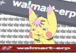 ambiguous_gender buffering collar confusion feral hair heart_(marking) heart_on_body heart_symbol markings pink_hair repeated_text shitpost solo text thinking what tm32 nintendo pokemon walmart penny_(tm32) generation_1_pokemon pikachu pokemon_(species) meme