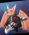 5_fingers anthro brazil electric_guitar fingers guitar musical_instrument pink_nose playing_guitar playing_music plucked_string_instrument red_eyes smile solo string_instrument wings raven-ark ibanez_jem bat mammal 5:6 absurd_res hi_res