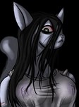 anthro areola black_background black_hair bloodshot_eyes blue_body blue_fur breasts clothing creepy female fluffy fluffy_tail fur grey_body grey_clothing grey_fur grey_shirt grey_topwear hair long_hair looking_at_viewer messy_hair nipple_outline nipples pointy_ears prick_ears purple_areola purple_nipples shirt simple_background solo tail topwear translucent translucent_clothing translucent_shirt translucent_topwear wide_eyed drow462 asian_mythology east_asian_mythology japanese_mythology mythology the_grudge kayako_saeki ghost mammal onryo rodent sciurid spirit tree_squirrel yokai 3:4 hi_res