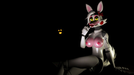 5_fingers accessory alternate_form anthro bedroom_eyes big_breasts bow_(feature) bow_accessory bow_ribbon breasts dark desk erect_nipples eyeshadow female finger_to_mouth fingers fur furniture glowing glowing_eyes hair hair_accessory hair_bow hair_ribbon half-closed_eyes lips lipstick long_legs long_torso looking_at_viewer machine makeup narrowed_eyes nipples nude pink_body pink_breasts pink_nipples pink_skin ribbons seductive simple_background small_head small_waist smile solo table tail teeth white_body white_fur white_hair white_skin white_tail yellow_eyes infernox-ratchet disembowell_(modeler) five_nights_at_freddy's five_nights_at_freddy's_2 scottgames mangle_(fnaf) animatronic canid canine fox mammal robot 3d_(artwork) absurd_res digital_media_(artwork) hi_res source_filmmaker_(artwork) watermark