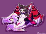 anthro balls bodily_fluids clothing dripping duo eye_contact footwear fuzzy_balls genital_fluids genitals holding_legs_up holding_up_partner looking_at_another male multi_limb overweight penis precum precum_drip raised_leg socks wings roomwithavoid hazbin_hotel angel_dust husk_(hazbin_hotel) arachnid arthropod demon domestic_cat felid feline felis mammal spider hi_res