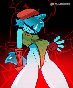 anthro areola big_breasts blue_body blue_hair breasts clothed clothing cosplay female hair solo goommymuffin capcom street_fighter cammy_white goommy_(goommymuffin) felid mammal absurd_res hi_res