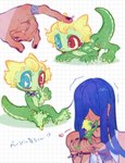 blep clothed clothing duo headpat heterochromia male size_difference tongue tongue_out takoya_de animal_humanoid dinosaur_humanoid human humanoid mammal reptile reptile_humanoid scalie scalie_humanoid hi_res