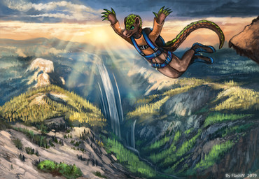 anthro clothed clothing day detailed_background green_eyes male outside sky smile solo sun flashw mammal pangolin 2019 digital_media_(artwork)