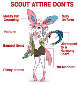 4_fingers alcohol alcohol_bottle anthro badge belt beverage beverage_bottle blue_body blue_eyes blue_fur blue_inner_ear bottle bottomwear bow_(anatomy) brown_belt brown_bottomwear brown_clothing brown_shorts clothing container drunk fingers fur green_clothing green_shirt green_topwear heart_(marking) heart_symbol hearts_around_head holding_bottle holding_container holding_neckwear holding_object male markings messy_clothing pink_body pink_fur pink_heart pink_inner_ear pink_nose pokemorph red_text ribbons_(anatomy) shirt shorts simple_background smile solo standing substance_intoxication text topwear unbuttoned_bottomwear white_background white_body white_fur odeko-yma nintendo pokemon pokemon_mystery_dungeon spike_chunsoft pix_(odeko-yma) eeveelution generation_6_pokemon pokemon_(species) sylveon 2026 absurd_res english_text hi_res