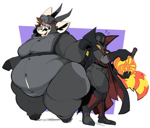 animal_costume anthro belly_peeking_out big_moobs black_markings butt_bump clothing costume duo eyelashes eyeshadow eyewear facial_markings femboy fluffy fluffy_tail glasses halloween_costume head_markings holidays hooves horn love_handles makeup male male/male markings moobs obese obese_anthro obese_male onesie overweight overweight_anthro overweight_male round_glasses size_difference striped_markings striped_tail stripes tail tail_markings boot_(artist) halloween alex_(qweave) headless_horseman kassidy_(boot) ailurid antelope bovid gazelle mammal red_panda 2025 hi_res