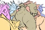 anthro ball_fondling balls belly blush erection fellatio fondling gangbang genitals group group_sex male male/male oral penile penis sex slightly_chubby raburigaron nintendo pokemon chesnaught generation_2_pokemon generation_6_pokemon pokemon_(species) typhlosion hi_res sketch