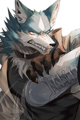 anthro blue_body blue_fur clothing countershading duo fur male simple_background solo_focus white_background chung0_0 brand_new_animal studio_trigger shirou_ogami canid canine canis mammal wolf digital_media_(artwork) hi_res