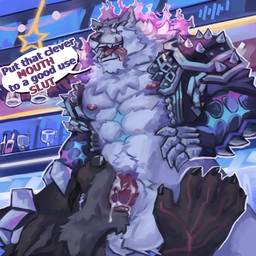 anthro bodily_fluids cum cum_in_mouth cum_inside duo facial_scar fellatio forced genital_fluids knot male male/male oral penile scar sex speech_bubble tongue tongue_out faurenzzart dislyte lilith_games mythology freddy_(dislyte) froid_ulfr meta_freddy_(dislyte) canid canine canis mammal mythological_canine mythological_creature werecanid werecanine werecreature werewolf wolf absurd_res hi_res