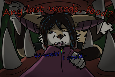 ambiguous_gender anthro bat_ears bat_nose begging begging_for_mercy blood bodily_fluids collar duo extreme_size_difference imminent_death imminent_vore inside_mouth last_words nosebleed reverse_mouth_shot size_difference struggling struggling_prey teeth text tongue unwilling_prey vore wounded metal_fox117 mythology kiba_(crescentwolf) bat canid canine dragon fox hybrid mammal mythological_creature mythological_scalie scalie 3:2 english_text hi_res andromorph_(lore)