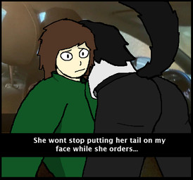 anthro butt car clothed clothing duo female human_on_anthro humor interspecies male male/female tail text vehicle worried_look xerg-7 he_wants_to_order eden_(xerg-7) pura_(xerg-7) human mammal meme