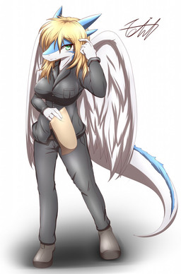 anthro big_breasts biped blonde_hair blue_body blue_fur blue_horn blue_scales bottomwear breasts clothed clothing crossgender envelope feathered_wings feathers female footwear fur green_eyes hair horn looking_at_viewer mtf_crossgender non-mammal_breasts pants scales shirt shoes simple_background solo tail text topwear white_background white_body white_feathers white_scales wings tailzkim legendz mythology shiron dragon feathered_dragon feathered_scalie furred_dragon furred_scalie mythological_creature mythological_scalie scalie 2016 english_text hi_res signature