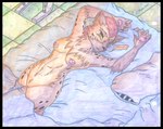 4_toes anthro areola big_breasts black_border blush border breasts claws feet female fur genitals hair markings nipples nude open_mouth pussy simple_background solo spots spotted_body spotted_fur text toes yellow_body cougar_leon autumn_williams hyena mammal werecreature werehyena 2020 colored_pencil_(artwork) traditional_media_(artwork)