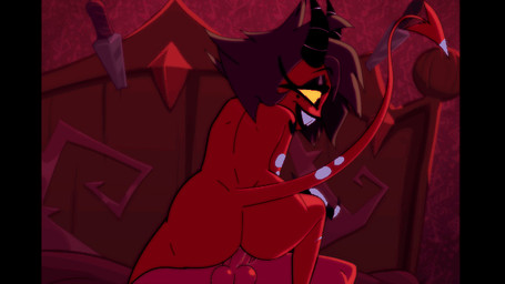 2_horns anthro anthro_on_anthro anthro_penetrated anthro_penetrating anthro_penetrating_anthro anus balls big_butt black_eyes black_horn buckteeth butt cowgirl_position duo erection female female_on_top female_penetrated from_front_position genitals grey_hair grin hair horn humanoid_on_humanoid humanoid_penetrated humanoid_penetrating humanoid_penetrating_humanoid intraspecies looking_up male male/female male_penetrating male_penetrating_female not_furry on_bottom on_top penetration penile penile_penetration penis penis_in_vagina red_balls red_penis red_vulva sex smile spots striped_horn stripes tail tail_motion tailwag teeth vaginal vaginal_penetration vulva white_horn white_spots yellow_sclera throat_(artist) hellaverse helluva_boss millie_(helluva_boss) moxxie_(helluva_boss) demon humanoid imp 16:9 2026 2d_animation animated loop widescreen