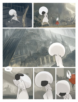 anthro biped black_body black_eyes bodily_fluids cloak clothing detailed_background dialogue duo empty_eyes female female_anthro female_humanoid hornet's_needle looking_at_another mouthless narrowed_eyes pain red_cloak red_clothing speech_bubble sweat sweatdrop text white_body white_eyes darkdog hollow_knight:_silksong hollow_knight_(franchise) team_cherry hornet_(hollow_knight) lace_(hollow_knight:_silksong) arthropod humanoid 2025 absurd_res comic digital_drawing_(artwork) digital_media_(artwork) english_text hi_res