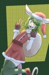 anthro christmas_clothing christmas_headwear clothing femboy gesture green_hair hair hand_gesture hat headgear headwear holidays legwear male santa_hat solo stockings v_sign gomiii christmas mammal murid murine rat rodent hi_res