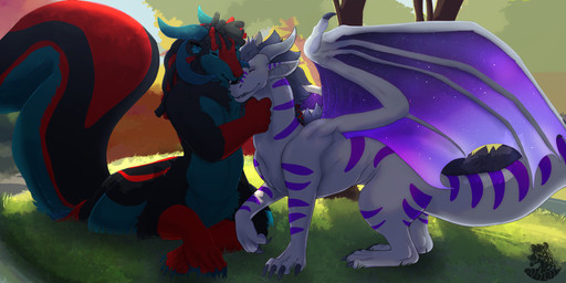 claws digitigrade duo feral hexapod male male/male outside plant romantic romantic_couple tree wings nolow mythology lupetianwolf subito_kurai dragon mammal mephitid mythological_creature mythological_scalie scalie skunk taur 2024 hi_res