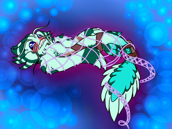 bdsm belt blush bondage bound facial_hair feral fin fishing_net green_body male mustache net net_bondage scar solo split_form stripes teeth whiskers sandentwins slightly_damned aquatic merfolk merfolk_(slightly_damned) 4:3 hi_res