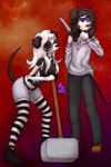 anthro blood bodily_fluids bottomwear clothing eyewear female footwear glasses hammer holidays hoodie knife leggings legwear male pants pattern_clothing pattern_leggings pattern_legwear shirt shoes shorts striped_clothing striped_leggings striped_legwear stripes sweatpants tank_top tools topwear albinoraynedeer halloween canid canine canis dalmatian domestic_dog mammal 2:3 absurd_res hi_res