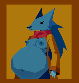 abdominal_bulge anthro belly big_belly bloated breasts cheek_tuft clothing dot_eyes eyelashes facial_tuft female fur glistening glistening_belly glistening_breasts grey_body grey_fur hair huge_belly hyper hyper_belly jacket long_hair medium_breasts navel nipples overweight overweight_anthro overweight_female pointy_ears scarf simple_eyes solo topwear tuft smuggoblin canid canine canis mammal wolf 2025 digital_drawing_(artwork) digital_media_(artwork) hi_res