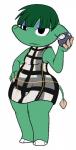 anthro biped black_eyes breasts clothed clothing dress eyeshadow female fossil green_hair hair hand_on_hip makeup short_stack simple_background small_breasts solo thick_thighs trunk unidentified_fossil_(animal_crossing) white_background wide_hips aintsmart animal_crossing nintendo opal_(animal_crossing) elephant elephantid mammal proboscidean 2012 digital_media_(artwork)