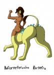 2_butts breasts butt female genitals pussy raised_tail scales simple_background solo tail text white_background yellow_eyes xscar10 mythology felid humanoid_taur mammal mythological_creature mythological_sphinx taur