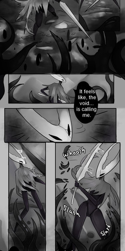 12_panel_comic 2_horns ambiguous_gender biped black_body black_eyes dialogue ellipsis empty_eyes fingers group holding_melee_weapon holding_object holding_weapon horn melee_weapon motion_lines question_mark sound_effects speech_bubble standing talking_to_another text weapon white_eyes white_text ssleepyflowers hollow_knight_(franchise) team_cherry hollow_knight_(character) shadow_creature sibling_(hollow_knight) vessel_(species) 2025 absurd_res english_text hi_res long_image tall_image sibling_(lore)