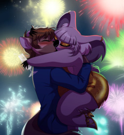 anthro big_butt black_lipstick blush brown_hair butt champagne_glass clothing container cup drinking_glass duo ear_piercing eyes_closed female fireworks footwear glass glass_container glass_cup gold_dress gold_eyeshadow hair high_heels holidays hug kiss_on_lips kissing larger_male lifting_another lipstick makeup male male/female piercing romantic romantic_couple shoes shortstack shortstack_female size_difference smaller_female thick_thighs crovirus g-blue16 new_year adrian_(crovirus) koko_(scaitblue) gulonine koala mammal marsupial marten mustelid musteline pine_marten vombatiform 2025 artist_collaboration hi_res