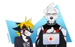 alien angry anthro band-aid bandage canid canine canis cape clothing domestic_dog duo emotional first_aid_kit helping hero horn ignatius_walker_(walk-w-igny) journalist kryptonian male male/male mammal medical_examination medical_instrument palmer_cox_the_superdog_(walk-w-igny) rethornal scientific_instrument service_animal solo suit suit_symbol superdog superhero walk-w-igny wolf wounded