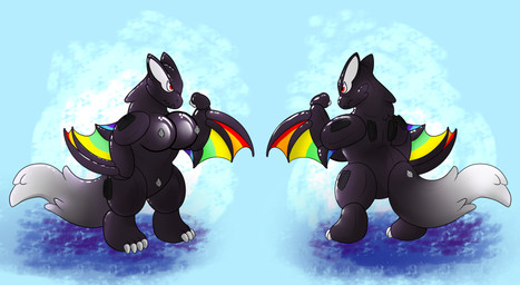 ambiguous_gender anthro breasts claws inflatable rainbow solo wings inkgoosupernova spacedustbeast european_mythology mythology valve animate_inanimate dragon living_inflatable mythological_creature mythological_scalie scalie western_dragon wyvern absurd_res hi_res