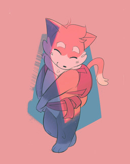 ambiguous_gender anthro backpack biped eyes_closed fur hair multicolored_body multicolored_fur paws short_hair smile solo standing tail itsdanfango luke_(littleforestna) canid canine mammal 2019 hi_res