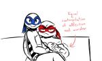 anthro clothing duo kerchief looking_at_viewer male markings mask mole_(marking) notched_shell on_lap shaking shell simple_background sitting_on_lap text white_background inkyfrog teenage_mutant_ninja_turtles leonardo_(tmnt) raphael_(tmnt) reptile scalie turtle 2018 5:3 english_text low_res partially_colored