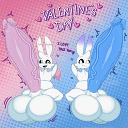anthro balls big_balls big_penis blue_penis duo genitals heart_symbol holidays huge_balls huge_penis hyper hyper_balls hyper_genitalia hyper_penis male penis pink_penis text vein veiny_penis white_body wings lokbunny17 valentine's_day lok_bunny bat lagomorph leporid mammal rabbit english_text hi_res