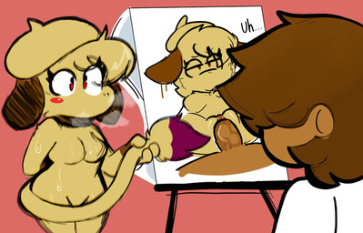 anthro blush blush_stickers bodily_fluids breasts breath brown_hair clothed clothing dark_body dark_skin dialogue duo ellipsis eyelashes featureless_breasts female floppy_ears front_view fur genitals hair head_tuft holding_tail long_tail lop_ears male male/female mouthless penetration penis pink_background red_eyes sex simple_background sweat tail tail_tuft tan_body tan_fur text thick_thighs topwear tuft vaginal vaginal_penetration vulva white_clothing white_topwear wide_hips heyomaerow nintendo pokemon generation_2_pokemon human mammal pokemon_(species) smeargle absurd_res hi_res