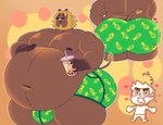 anthro belly beverage big_butt bubble_tea butt chibi clothing duo male male/male musclegut muscular overweight self_insert shirtless swimming_trunks swimwear ghgbn animal_crossing nintendo bud_(animal_crossing) felid human lion mammal pantherine hi_res