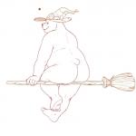 anthro belly biped broom broom_riding butt cleaning_tool clothing hat headgear headwear holidays humanoid_hands nude overweight overweight_anthro simple_background sitting solo white_background kronexfire halloween bear mammal 1:1 2019 hi_res sketch