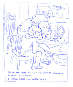 anthro blush chair computer duo electronics furniture hug humanoid_hands male male/male overweight overweight_male sitting text osos bear mammal 2012 archived_source english_text