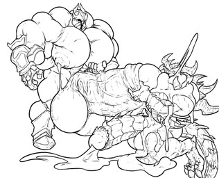 armor big_muscles big_pecs big_penis bodily_fluids cum cum_on_partner cumshot duo ejaculation erection foreskin foreskin_play genital_fluids genitals huge_muscles huge_pecs huge_penis hyper hyper_genitalia hyper_muscles hyper_pecs hyper_penis lactating male male/male male_lactation muscular muscular_male nipple_fetish nipple_pinch nipple_play orgasm pecs penis pinch unconvincing_armor mr_canvas blizzard_entertainment diablo demon absurd_res hi_res monochrome