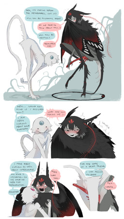 andromorph andromorph_humanoid animal_genitalia animal_penis antennae_(anatomy) black_body black_eyes black_feathers black_tail black_wings blue_gem blue_speech_bubble blush bodily_fluids covering covering_face cuddling dialogue duo embarrassed erection feathered_wings feathers forehead_gem fur gem genitals grey_wings grinding hair hand_on_own_penis hand_on_penis highlights_(coloring) humanoid_on_humanoid imminent_sex intersex intersex_humanoid leg_markings leg_tuft long_penis looking_aside looking_at_genitalia looking_at_penis male male_humanoid markings monotone_body monotone_fur mouthless multicolored_body multicolored_feathers multicolored_fur multicolored_wings noseless penis pink_speech_bubble red_antennae red_body red_feathers red_highlights red_penis red_wings roots short_hair shy skinny_humanoid slim_humanoid socks_(marking) surprised sweat tail talking_to_another text thin_penis tuft white_body white_fur white_tail wings jejejunum european_mythology greek_mythology mythology pest_(jejejunum) secret_(jejejunum) animal_humanoid arthropod arthropod_humanoid avian harpy humanoid insect insect_humanoid lepidopteran lepidopteran_humanoid moth_humanoid mythological_avian mythological_creature nethermare spirit 2025 absurd_res comic english_description english_text hi_res shaded