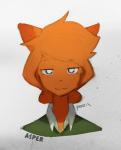 anthro clothed clothing female half-closed_eyes looking_at_viewer narrowed_eyes simple_background solo text white_background panzery25 asper_(panzery25) canid canine fox mammal 2018 bust_portrait english_text hi_res portrait signature