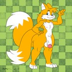 2_tails aged_up anthro balls blue_eyes fur genitals humanoid_genitalia humanoid_penis male male_anthro multi_tail nude penis solo tail yellow_body yellow_fur dirtymac mac-daddy sega sonic_the_hedgehog_(series) miles_prower canid canine fox mammal 1:1 absurd_res hi_res