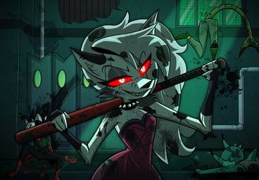 after_fight anthro baseball_bat bat_(object) blood bodies bodily_fluids clothing collar dress female fight smile smiling_at_viewer sneer spiked_collar spikes weapon yoke_pose deenra27 hellaverse helluva_boss mythology loona_(helluva_boss) canid canid_demon canine canis demon hellhound imp mammal mythological_canine mythological_creature hi_res