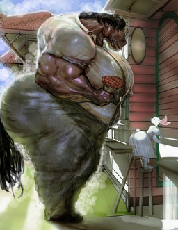 anthro big_butt black_hair brown_body butt duo female flower hair huge_butt male plant size_difference ugly_bastard white_body hohohonse beastars haru_(beastars) equid equine horse lagomorph leporid mammal rabbit hi_res