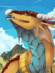 day detailed_background horn open_mouth outside scales sky solo teeth tongue ravoilie mythology desertyrain_minrok dragon mythological_creature mythological_scalie scalie 2016 digital_media_(artwork)