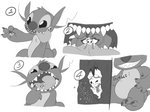 ambiguous_gender bodily_fluids claws duo extreme_size_difference eyebrows eyewear feral goggles internal male male_pred open_mouth oral_vore saliva size_difference smile swallowing teeth toe_claws tongue tongue_out vore sparky_the_chu disney lilo_and_stitch nintendo pokemon fan_character oni_(onitidal) stitch_(lilo_and_stitch) alien experiment_(lilo_and_stitch) generation_2_pokemon pichu pokemon_(species) absurd_res comic hi_res monochrome