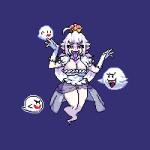 1:1 alternate_species ambiguous_gender animated big_breasts blue_background boo_(mario) boosette breasts cleavage clothed clothing crossgender crown digital_media_(artwork) dress ear_piercing female ghost gloves group hair handwear headgear humanoid king_boo larger_female looking_at_viewer luigi's_mansion mario_bros nintendo not_furry open_mouth piercing pixel_(artwork) pixel_animation purple_eyes salmonformosa short_playtime simple_background size_difference smaller_ambiguous smile solo_focus spirit super_crown tongue tongue_out translucent translucent_clothing white_body white_hair white_skin