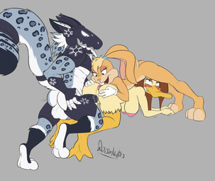 anal anthro big_breasts big_tail breasts brown_hair butt doggystyle female fluffy from_behind_position fur group group_sex hair machine male male/female multicolored_body multicolored_fur nude oral paws penetration rimming sex spread_butt spreading tail threesome tongue trio two_tone_body two_tone_fur vaginal vaginal_penetration white_body white_fur white_tongue daison_the_fox looney_tunes the_looney_tunes_show warner_brothers lola_bunny tina_russo anatid anseriform avian bird duck felid lagomorph mammal pantherine protogen snow_leopard hi_res